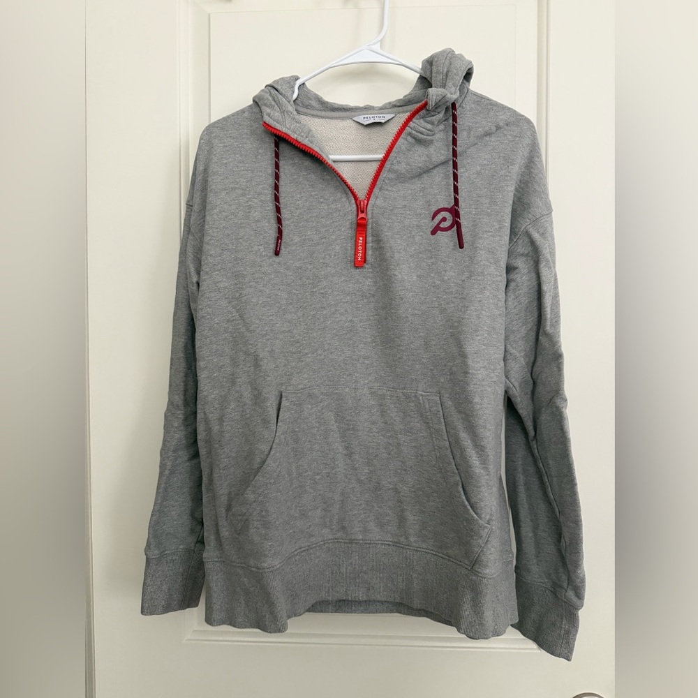 Peloton Gray quarter zip up sweatshirt with Red Details